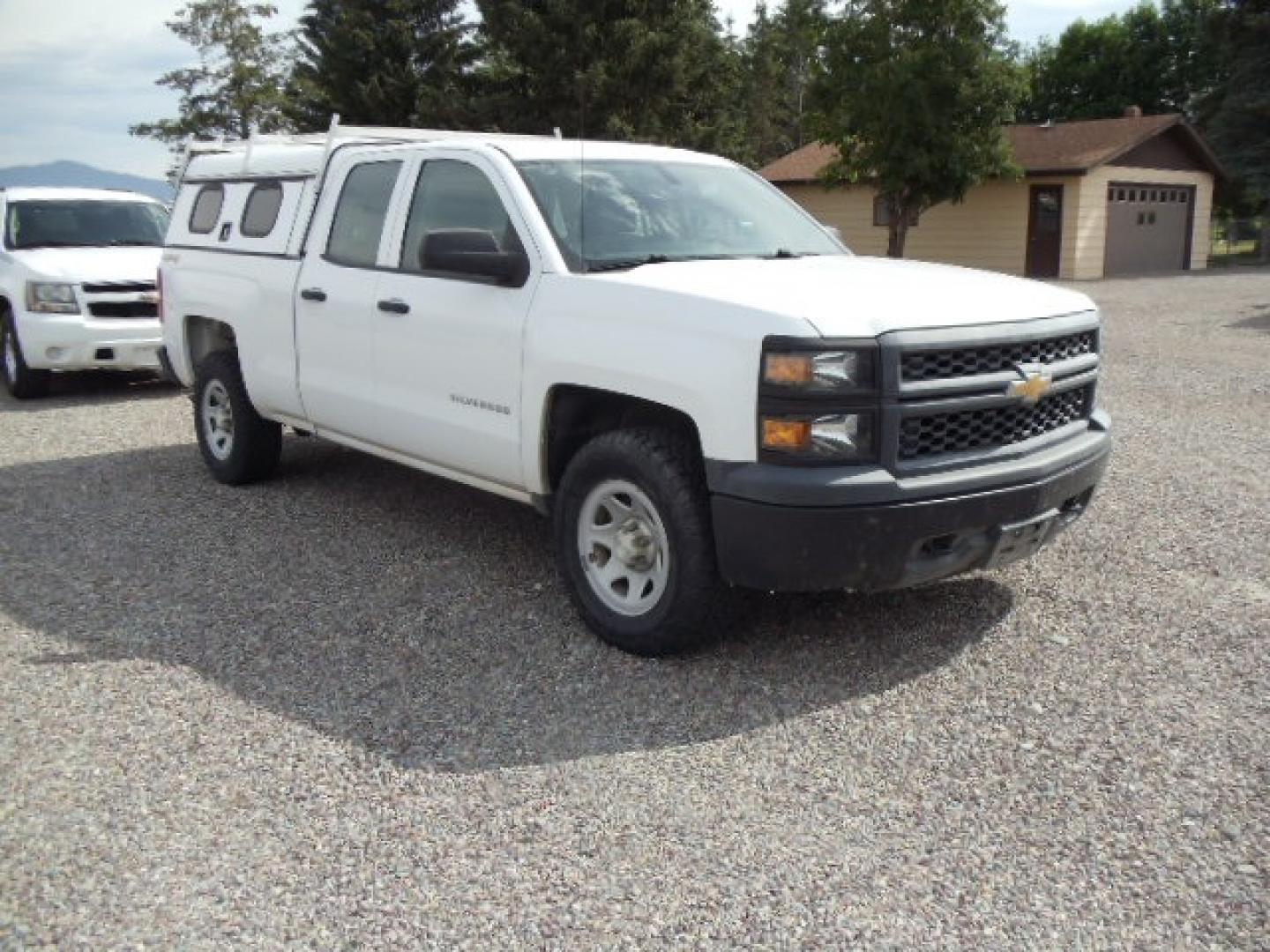 2014 White /Gray Chevrolet Silverado 1500 Work Truck 1WT Double Cab 4WD (1GCVKPEH2EZ) with an 4.3L V6 OHV 12V engine, 6-Speed Automatic transmission, located at 5465 Highway 2 W., Columbia Falls, MT, 59912, (406) 892-4407, 48.352188, -114.240929 - Photo#0