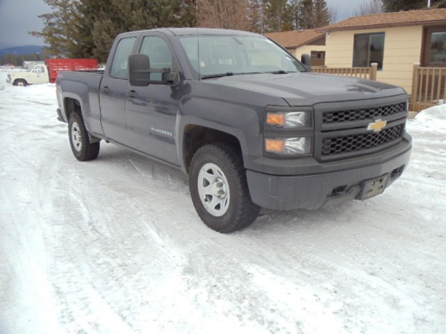 2014 Gray /Gray Chevrolet Silverado 1500 Work Truck 1WT Double Cab 4WD (1GCVKPEHXEZ) with an 4.3L V6 OHV 12V engine, 6-Speed Automatic transmission, located at 5465 Highway 2 W., Columbia Falls, MT, 59912, (406) 892-4407, 48.352188, -114.240929 - This truck was previously owned by the federal government so it has been well maintained and taken care of. The vehicle is clean inside and out with good tires and low miles. The oil is a little dark for my liking so i will be having the chevy dealership service and inspect this truck next week. - Photo#0