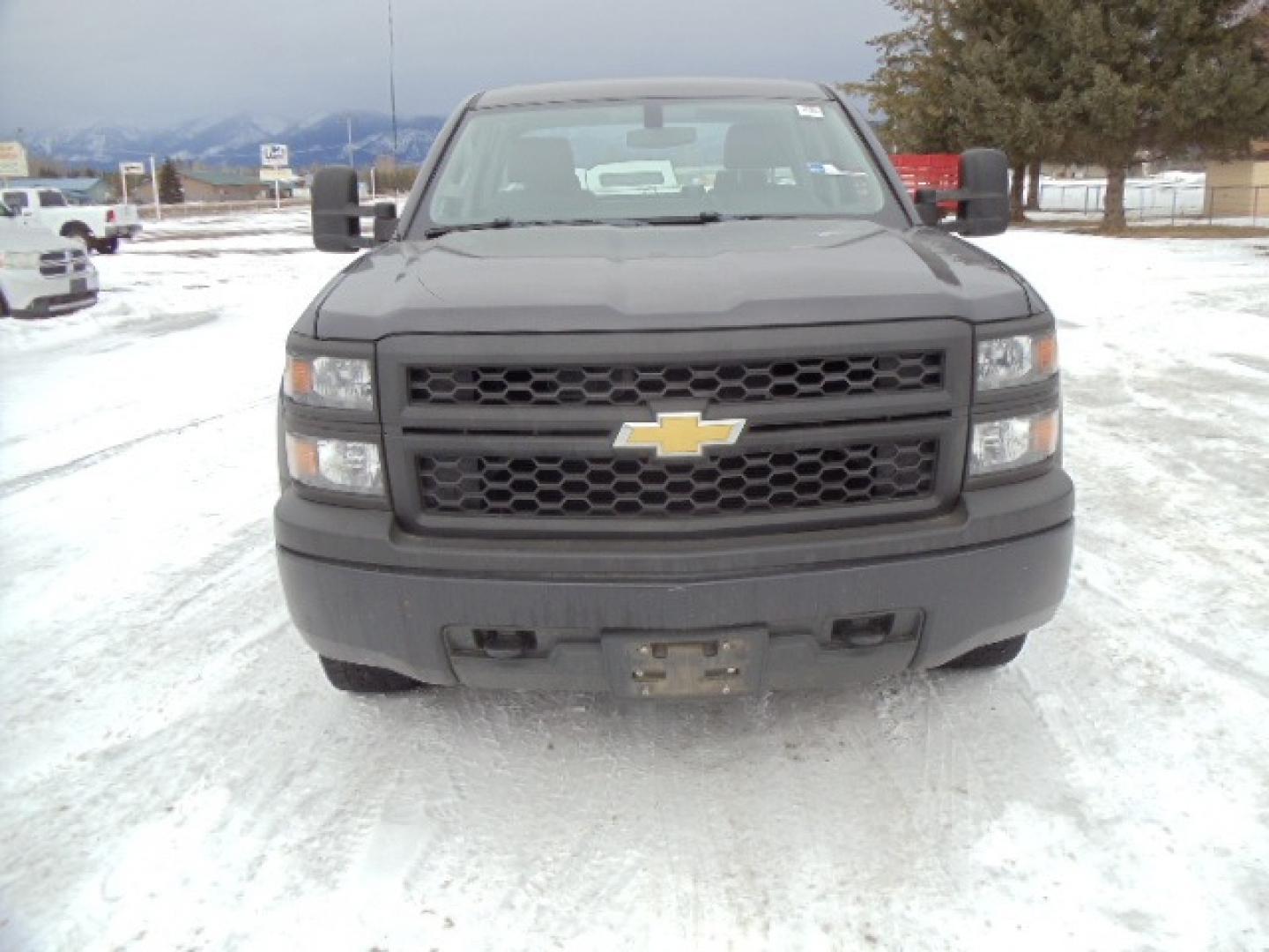 2014 Gray /Gray Chevrolet Silverado 1500 Work Truck 1WT Double Cab 4WD (1GCVKPEHXEZ) with an 4.3L V6 OHV 12V engine, 6-Speed Automatic transmission, located at 5465 Highway 2 W., Columbia Falls, MT, 59912, (406) 892-4407, 48.352188, -114.240929 - This truck was previously owned by the federal government so it has been well maintained and taken care of. The vehicle is clean inside and out with good tires and low miles. The oil is a little dark for my liking so i will be having the chevy dealership service and inspect this truck next week. - Photo#1