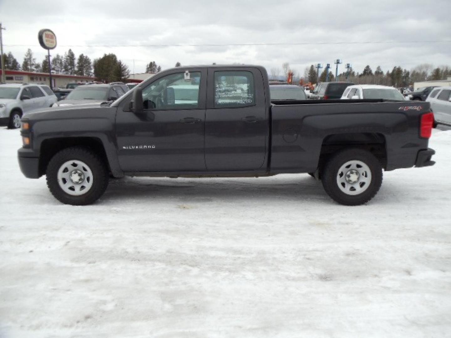 2014 Gray /Gray Chevrolet Silverado 1500 Work Truck 1WT Double Cab 4WD (1GCVKPEHXEZ) with an 4.3L V6 OHV 12V engine, 6-Speed Automatic transmission, located at 5465 Highway 2 W., Columbia Falls, MT, 59912, (406) 892-4407, 48.352188, -114.240929 - This truck was previously owned by the federal government so it has been well maintained and taken care of. The vehicle is clean inside and out with good tires and low miles. The oil is a little dark for my liking so i will be having the chevy dealership service and inspect this truck next week. - Photo#3